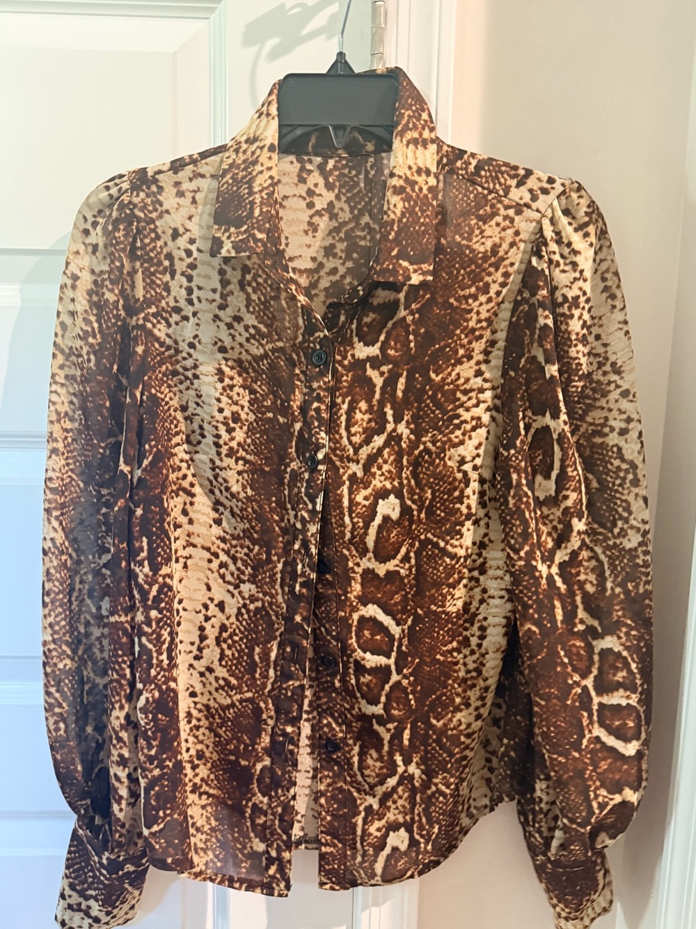Women's Brown Snake-Print Long Sleeve Blouse